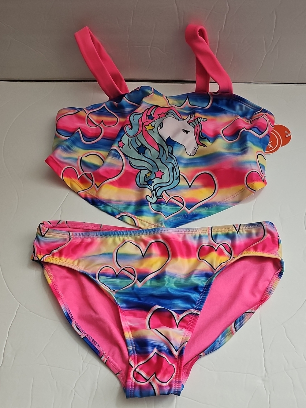 Wonder Nation Girls Unicorn Rainbow Heart Two-Piece Swimsuit - Pink Multi